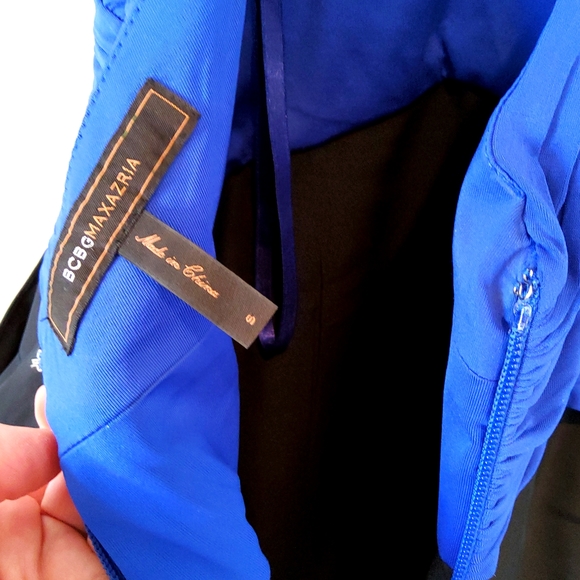 BCBGMaxAzria Blue Sapphire Knit Dress Taffeta Bubble Skirt with pockets Size S - Picture 8 of 8